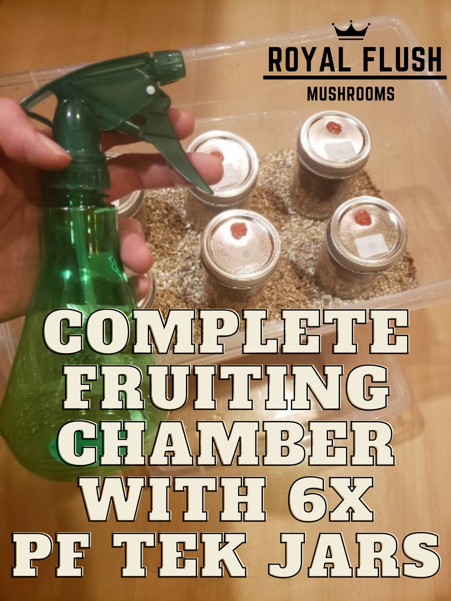 Complete Fruiting Chamber with 6 PF TEK Jars, Sprayer and Vermiculite